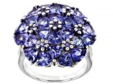 Blue Tanzanite Rhodium Over Silver Ring 5.34ctw