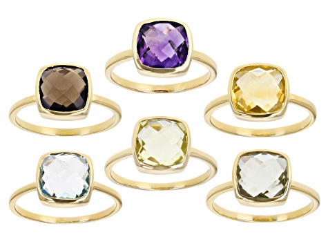 Multi-gem Square Cushion 18K Yellow Gold Over Sterling Silver Ring Set 11.47ctw