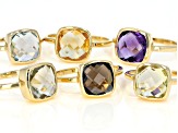 Multi-gem Square Cushion 18K Yellow Gold Over Sterling Silver Ring Set 11.47ctw