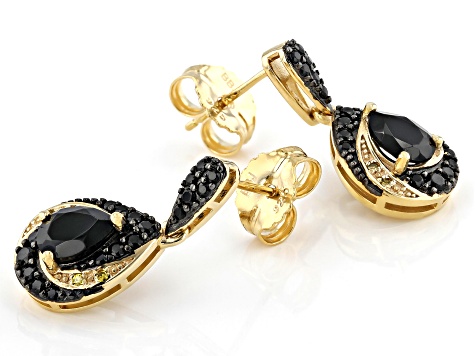 Black spinel 18k yellow gold over silver earrings 1.85ctw