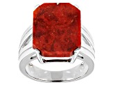 Red Sponge Coral Rhodium Over Sterling Silver Ring