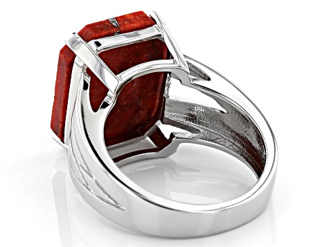 Red Sponge Coral Rhodium Over Sterling Silver Ring