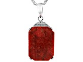 Red Sponge Coral Rhodium Over Sterling Silver Pendant With Chain