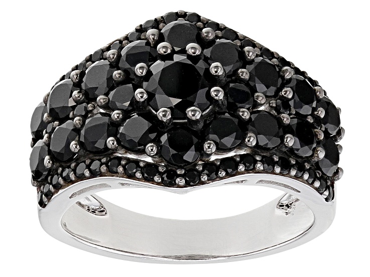 0.55 CTW BLACK SPINEL ROUND PAVE 14K ROSE GOLD-PLATED STERLING RING SIZE 9 QVC