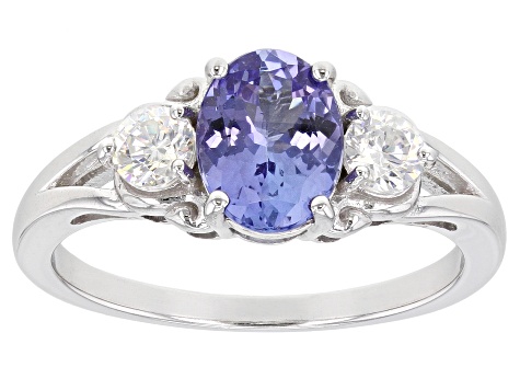 Blue Tanzanite Rhodium Over Sterling Silver Ring 1.56ctw