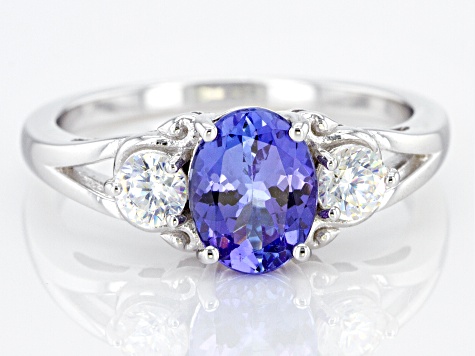 Blue Tanzanite Rhodium Over Sterling Silver Ring 1.56ctw