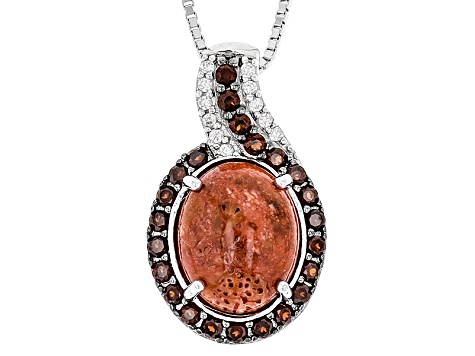 Red Sponge Coral Sterling Silver Pendant With Chain .59ctw