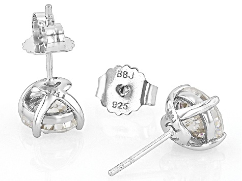 White Strontium Titanate Rhodium Over Sterling Silver Earrings 5.00ctw