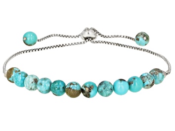 Picture of Blue Composite Turquoise Rhodium Over Sterling Silver Adjustable Bolo Bracelet