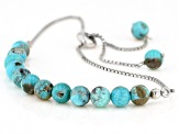 Blue Composite Turquoise Rhodium Over Sterling Silver Adjustable Bolo Bracelet