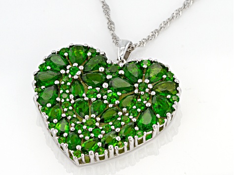 Green Chrome Diopside Rhodium Over Sterling Silver Pendant With Chain 9.39ctw