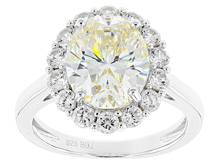 White Strontium Titanate Rhodium Over Sterling Silver Ring 6.42ctw