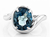 London Blue Topaz Rhodium Over Sterling Silver Ring 3.85ct