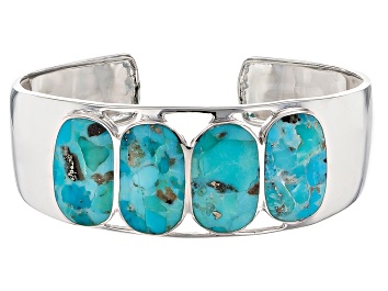 Picture of Blue Composite Turquoise Rhodium Over Sterling Silver Cuff Bracelet