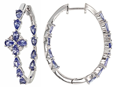 Blue Tanzanite Sterling Silver Inside Outside Hoop Earrings 4 62ctw Blue Tanzanite Sterling Silver Inside Outside Hoop Earrings 4 62ctw