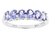 Blue Tanzanite Rhodium Over Sterling Silver Ring .84ctw