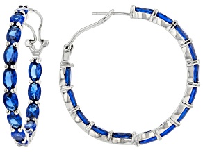 Blue Lab Created Spinel Rhodium Over Sterling Silver Hoop Earrings 10.00ctw