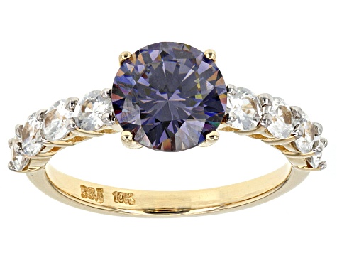 Purple Fabulite Strontium Titanate And White Zircon 10k Yellow Gold Ring 3.75ctw