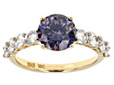 Purple Fabulite Strontium Titanate And White Zircon 10k Yellow Gold Ring 3.75ctw