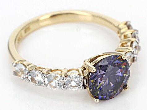 Purple Fabulite Strontium Titanate And White Zircon 10k Yellow Gold Ring 3.75ctw