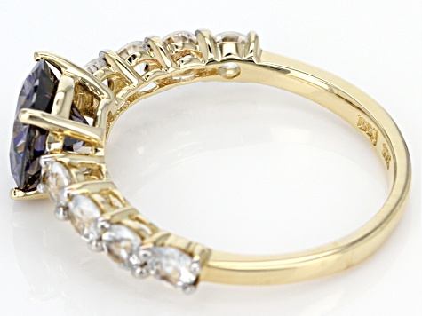 Purple Fabulite Strontium Titanate And White Zircon 10k Yellow Gold Ring 3.75ctw