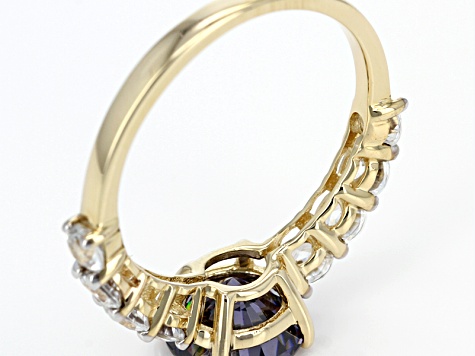 Purple Fabulite Strontium Titanate And White Zircon 10k Yellow Gold Ring 3.75ctw