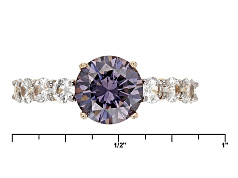 Purple Fabulite Strontium Titanate And White Zircon 10k Yellow Gold Ring 3.75ctw