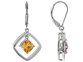 Yellow Citrine Rhodium Over Sterling Silver Dangle Earrings 1.15ctw