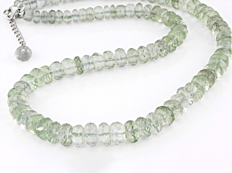 Green Prasiolite Rhodium Over Sterling Silver Beaded Necklace