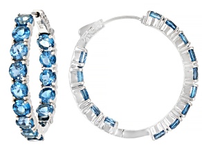 London Blue Topaz Rhodium Over Sterling Silver Inside-Out Hoop Earrings 15.10ctw