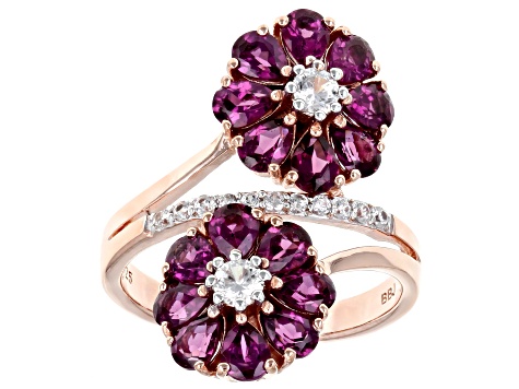 Purple Rhodolite 18k Rose Gold Over Sterling Silver Flower Ring