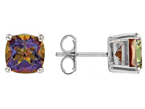 Multicolor Quartz Rhodium Over Sterling Silver Stud Earrings 3.15ctw
