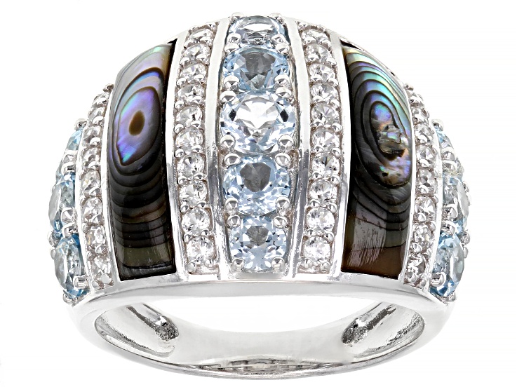 【ロ】TayNew Sky Blue Topaz Rhodium Over Sterling Silver Ring 2.54ctw