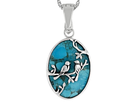 Blue Turquoise Sterling Silver Bird Pendant With Chain