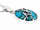 Blue Turquoise Sterling Silver Bird Pendant With Chain
