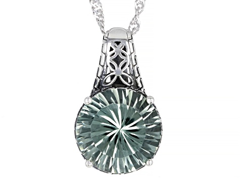 Green Prasiolite Spinfire(TM) Sterling Silver Pendant With Chain 4.25ct