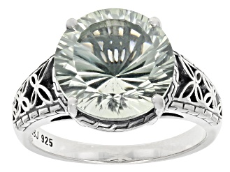 Green Prasiolite Spinfire™ Sterling Silver Solitaire Ring 4.25ctw