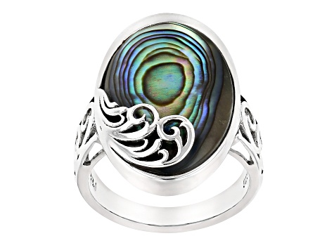 Multicolor Abalone Sterling Silver Solitaire Ring