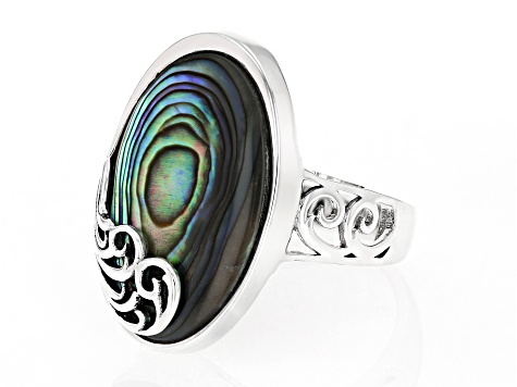 Multicolor Abalone Sterling Silver Solitaire Ring