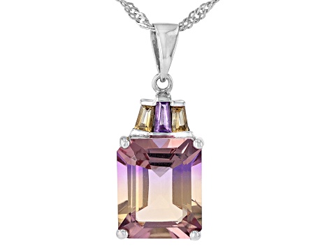 Ametrine Rhodium Over Sterling Silver Pendant With Chain 4.91ctw