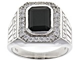 Black Spinel Rhodium Over Sterling Silver Men's Ring 4.22ctw