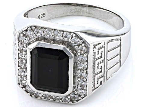 Black Spinel Rhodium Over Sterling Silver Men's Ring 4.22ctw