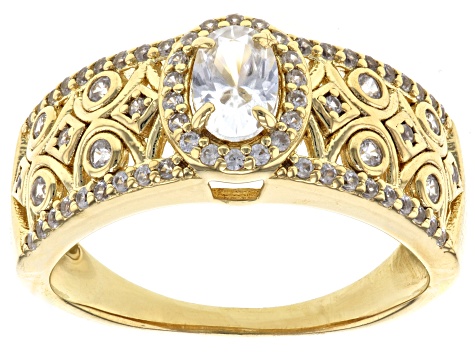 White Zircon 18k Yellow Gold Over Sterling Silver Ring 1.10ctw