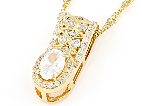 White Zircon 18k Yellow Gold Over Sterling Silver Pendant With Chain 0.93ctw