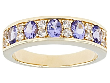 Picture of Blue Tanzanite 18k Yellow Gold Over Sterling Silver Band Ring 1.11ctw