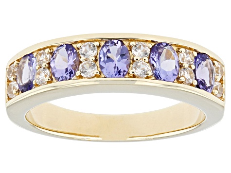 Blue Tanzanite 18k Yellow Gold Over Sterling Silver Band Ring 1.11ctw