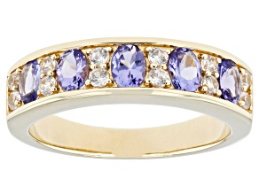 Blue Tanzanite 18k Yellow Gold Over Sterling Silver Band Ring 1.11ctw