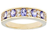 Blue Tanzanite 18k Yellow Gold Over Sterling Silver Band Ring 1.11ctw