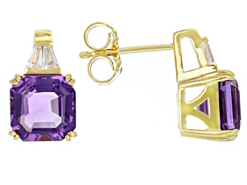 Picture of Lavender Amethyst 18k Yellow Gold Over Sterling Silver Stud Earrings 4.50ctw