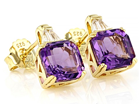 Lavender Amethyst 18k Yellow Gold Over Sterling Silver Stud Earrings 4.50ctw